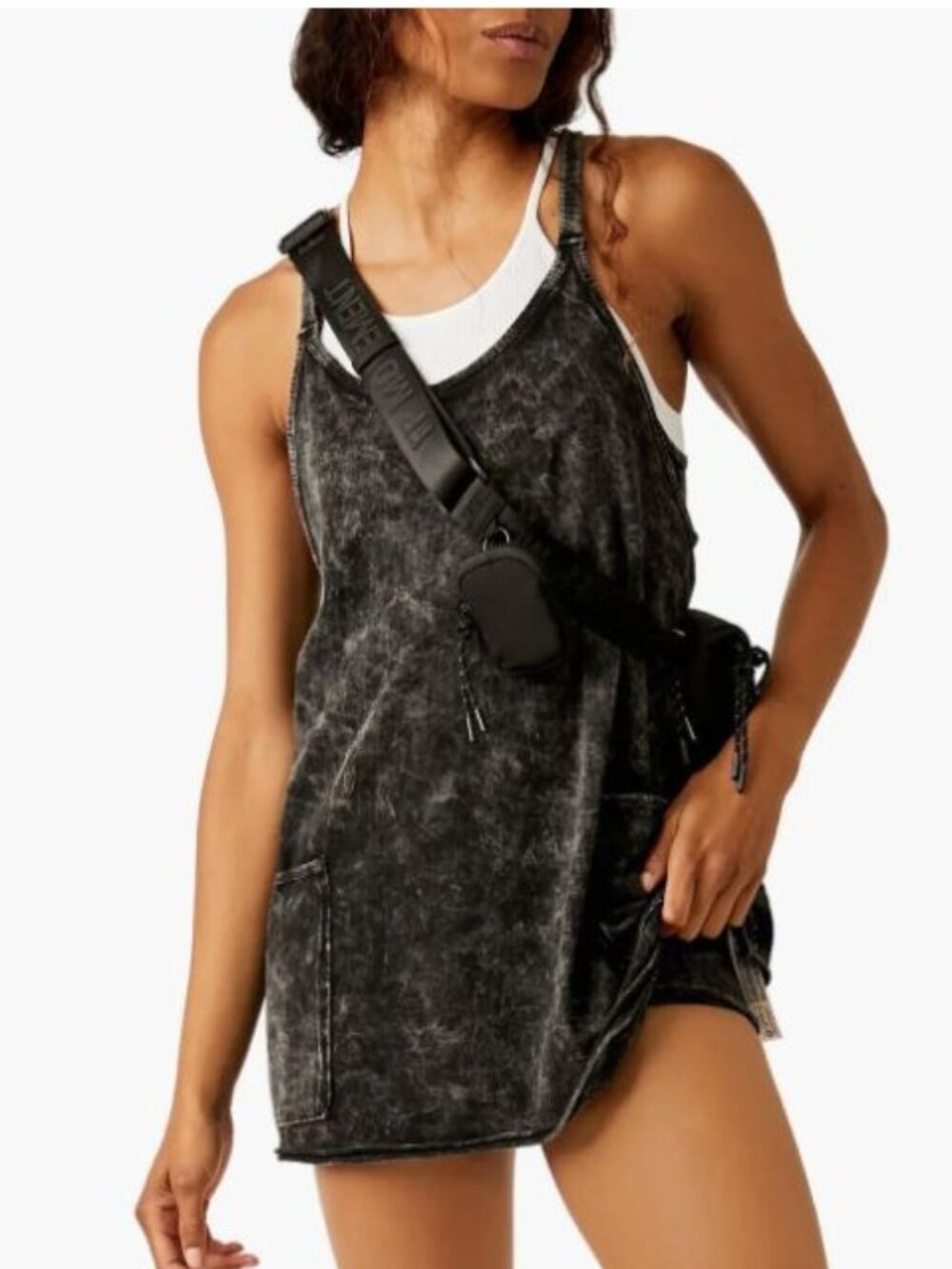 NWOT Free People Movement Hot Shot Mini Dress L Black Mineral Wash